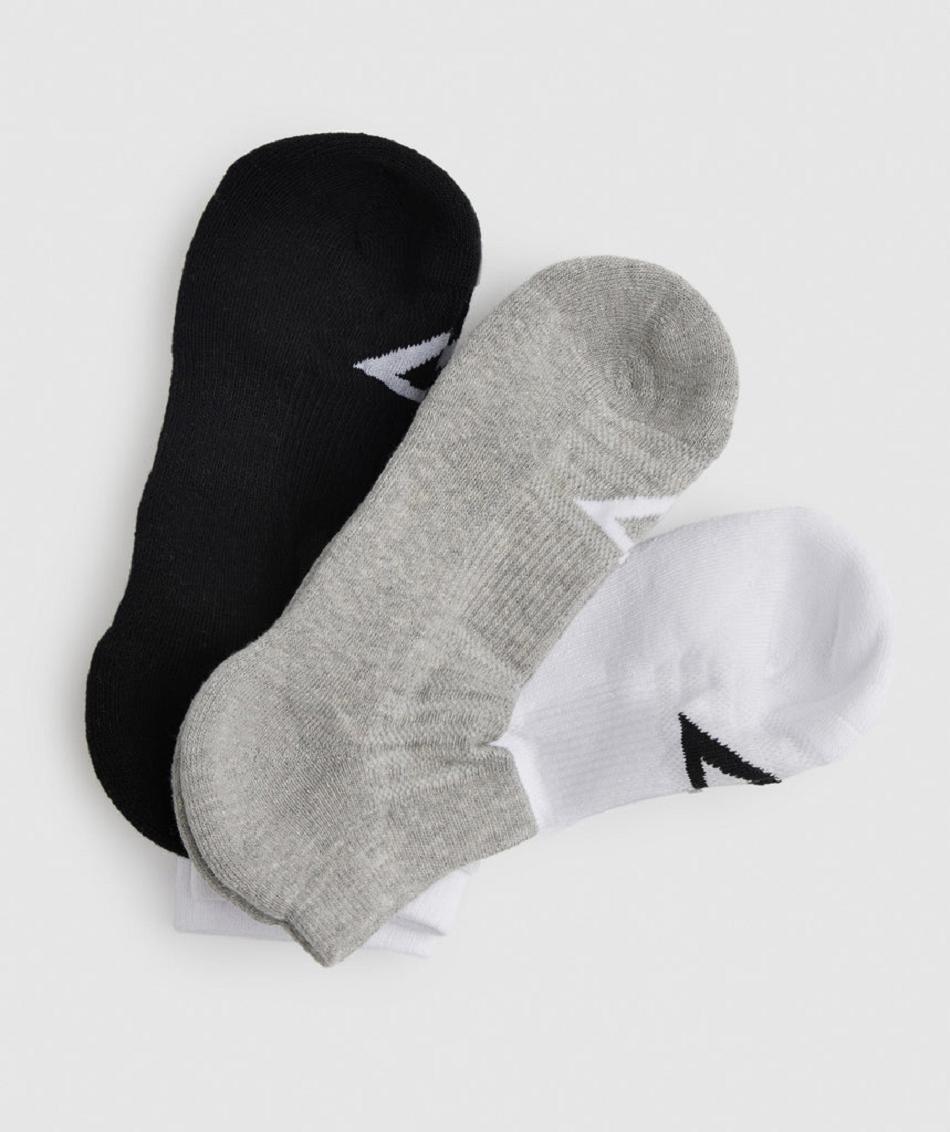 Skarpety Damskie Gymshark Ankle 3pk Białe Głęboka Szare Czarne | PL 2128WNB